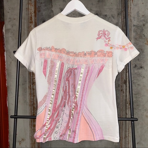 Christian Dior Rare Runway Corset White Pink Ribbon Shirt - Picture 5 of 16